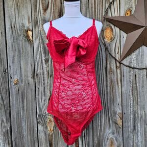 Red Lace Bodysuit Torrid Curve Plus Size 2x Stretch Underwire Negligee Sexy Bow
